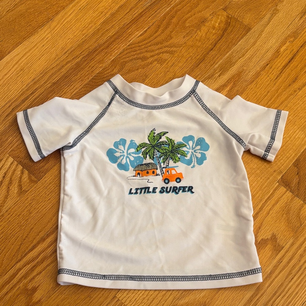 Little Surfer Kids Swim Shirt - White and Blue (Size 3-6 Months)